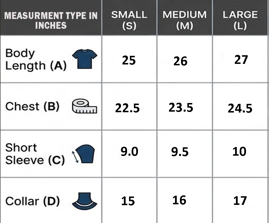Size chart for Desert Box Polo
