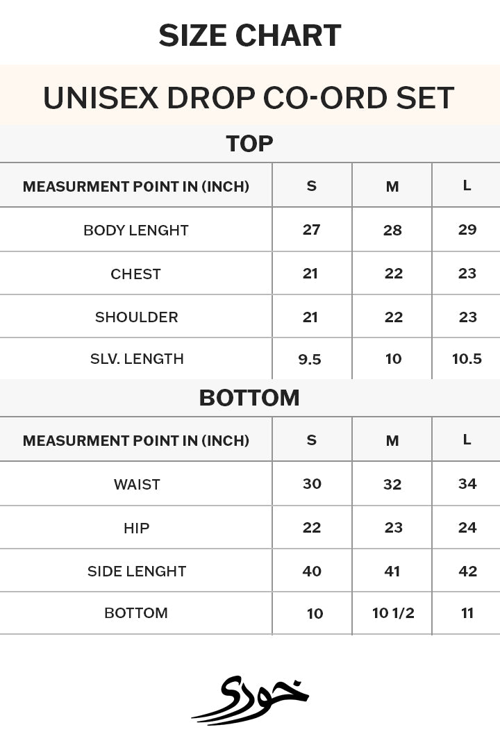 Size chart for Ancient Egypt Cuban Co-Ord Set