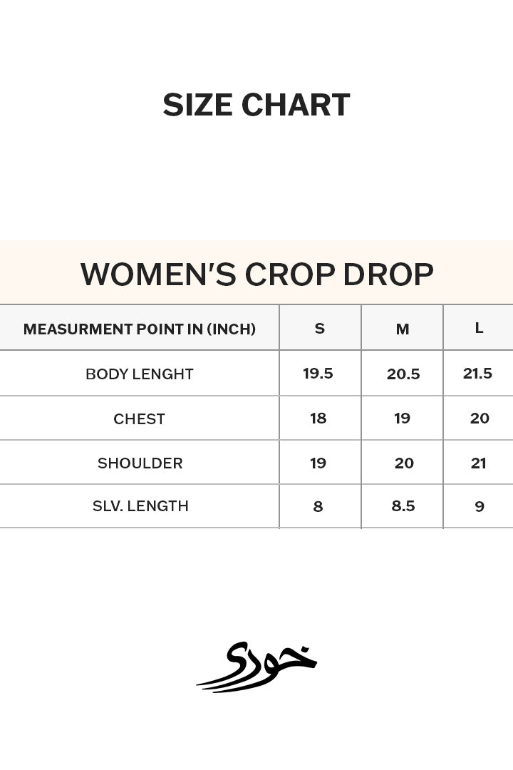 Size chart for Blush Outline Crop Drop